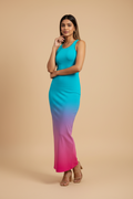 Sky Blue Pink Bodycon Dress with Side Slit