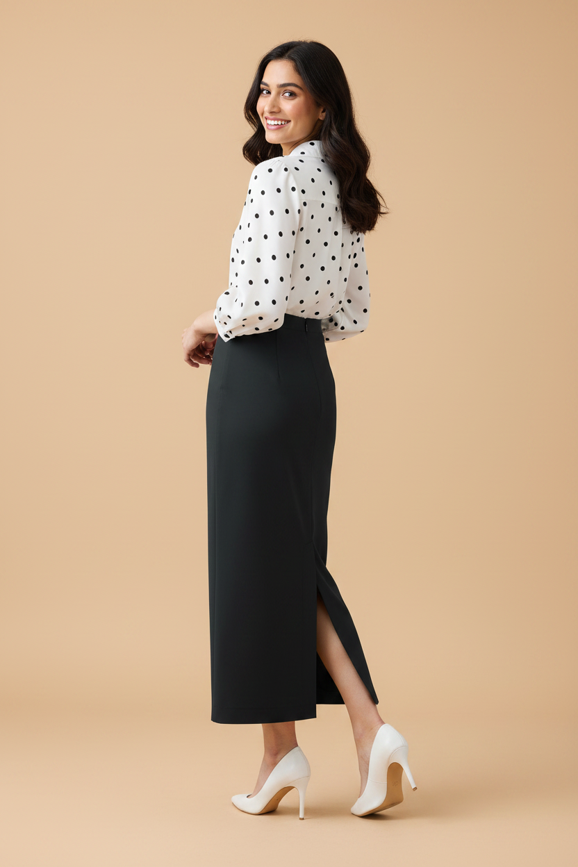 Midnight Blue Color Ankle-Length Pencil Skirt with Side Slit