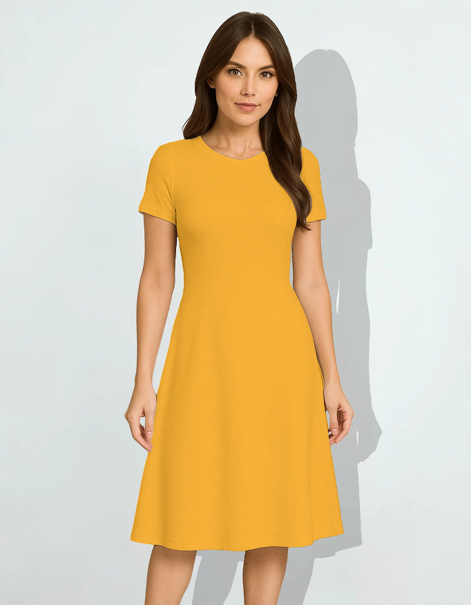 yellow casual dress women Ambraee Handpainted Floral Organza for | V-Neck Puff Sleeve Umbrella Cut Fashion Women Summer Casual Square Yellow Self Design Knee Length