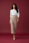 Rose Fog Color Ankle-Length Pencil Skirt with Side Slit