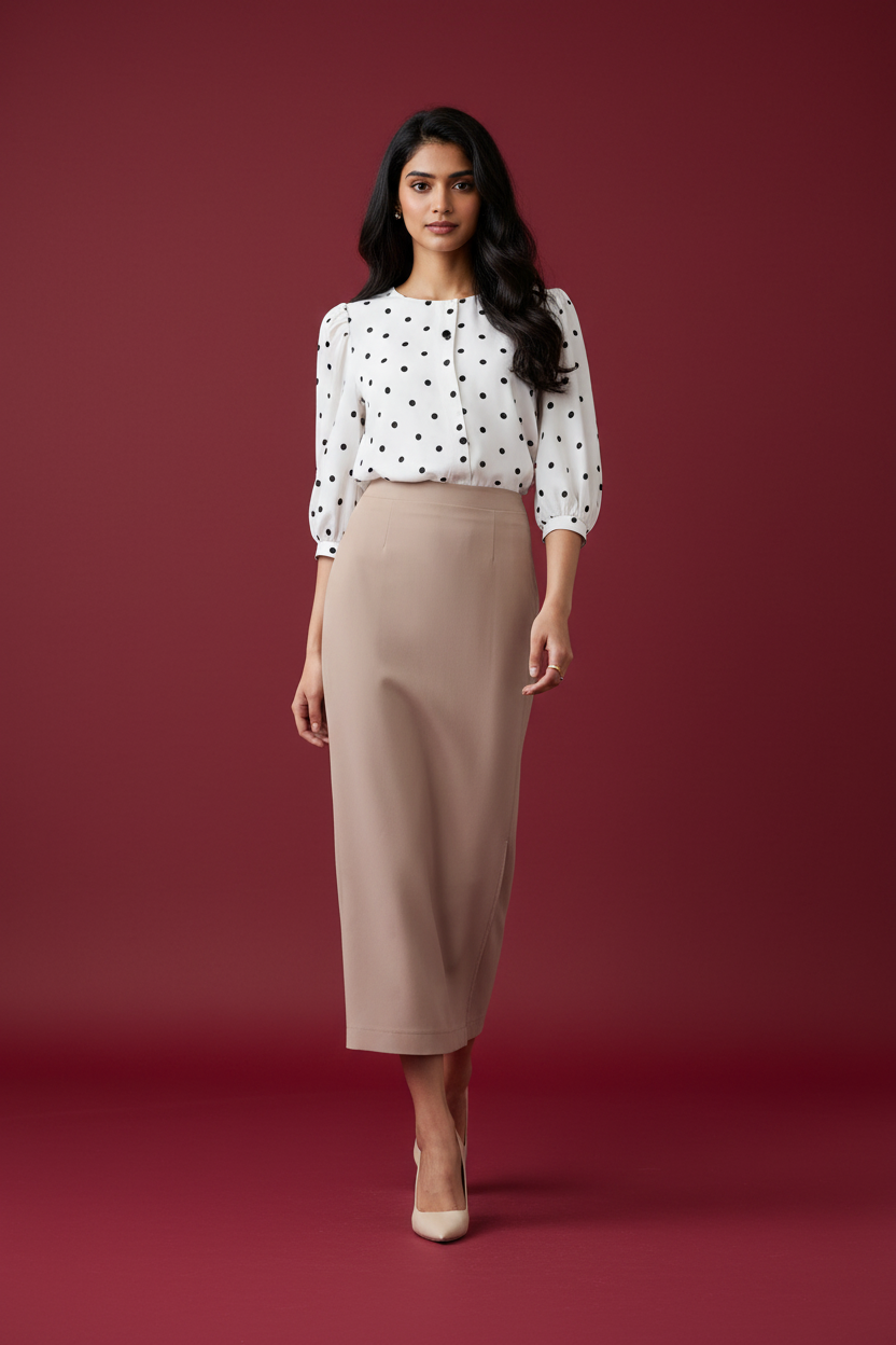 Rose Fog Color Ankle-Length Pencil Skirt with Side Slit