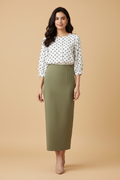 Moss Green Color Ankle-Length Pencil Skirt with Side Slit