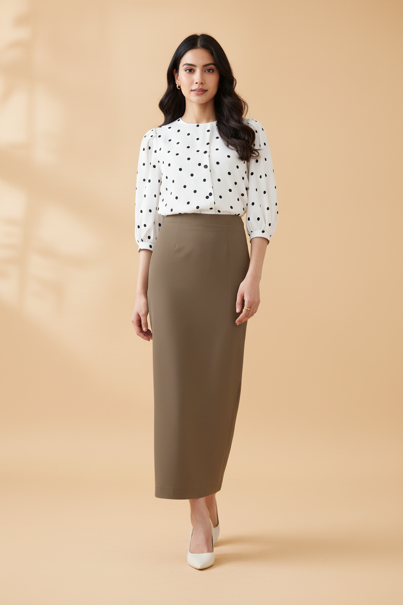 Chai Color Ankle-Length Pencil Skirt with Side Slit