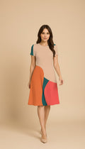 Multicolor Abstract Design Casual One Piece Dress Knee Length for Women