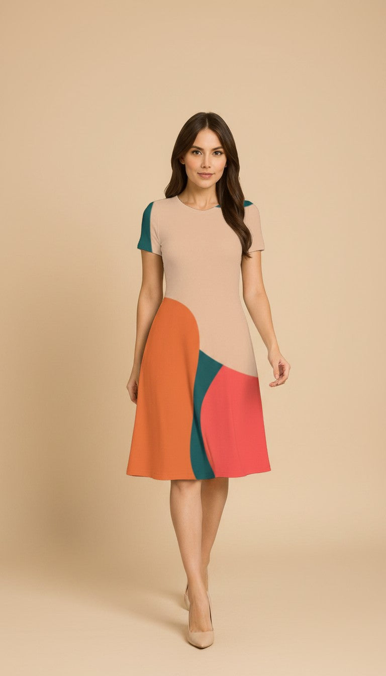 Multicolor Abstract Design Casual One Piece Dress Knee Length for Wome –  Snuggle Spot
