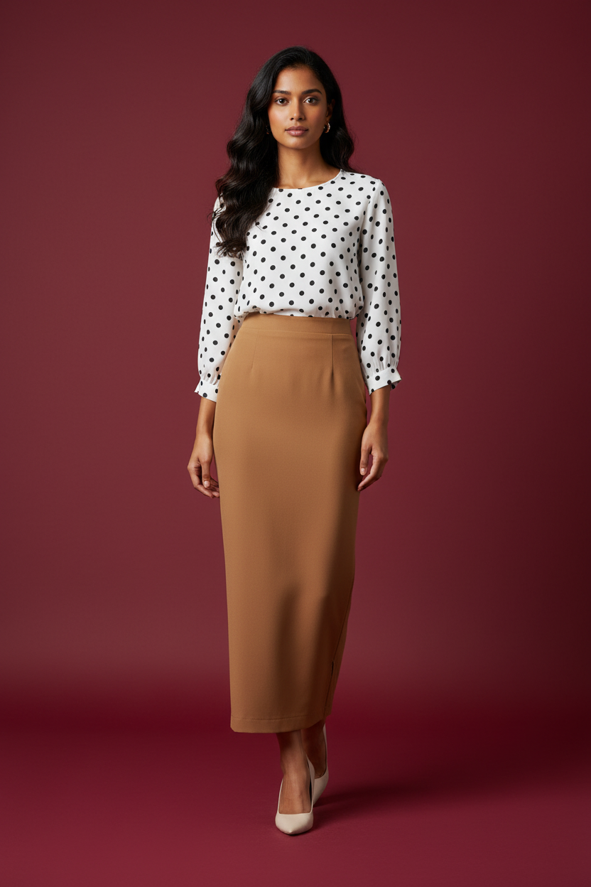 Brown Sugar Color Ankle-Length Pencil Skirt with Side Slit