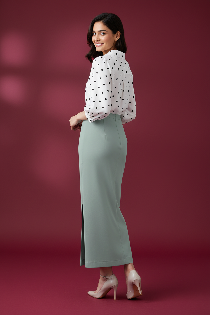 Forst Color Ankle-Length Pencil Skirt with Side Slit