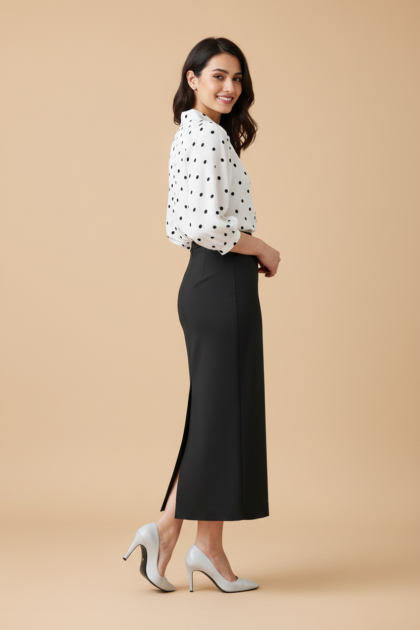 Americano Color Ankle-Length Pencil Skirt with Side Slit