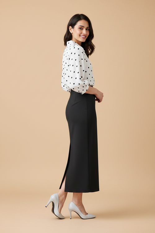 Americano Color Ankle-Length Pencil Skirt with Side Slit
