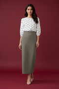 Roast Color Ankle-Length Pencil Skirt with Side Slit