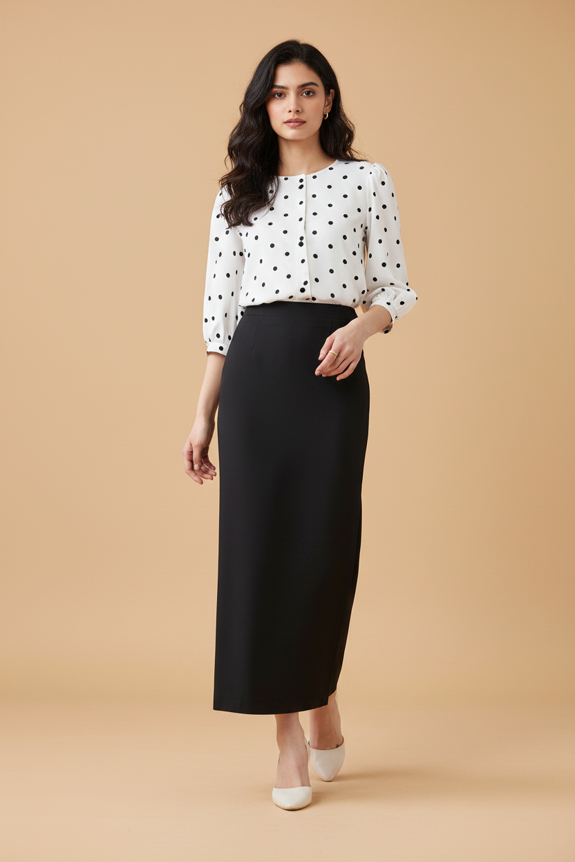 Americano Color Ankle-Length Pencil Skirt with Side Slit