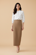 Tan Color Ankle-Length Pencil Skirt with Side Slit