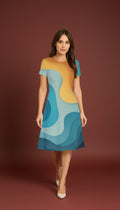 Sky Blue Casual One Piece Dress Knee Length for Women