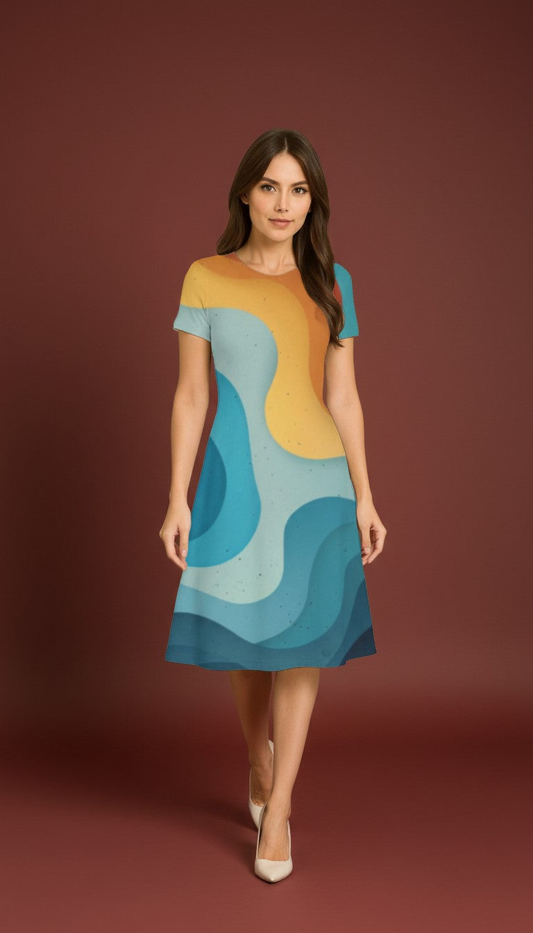 Sky Blue Casual One Piece Dress Knee Length for Women