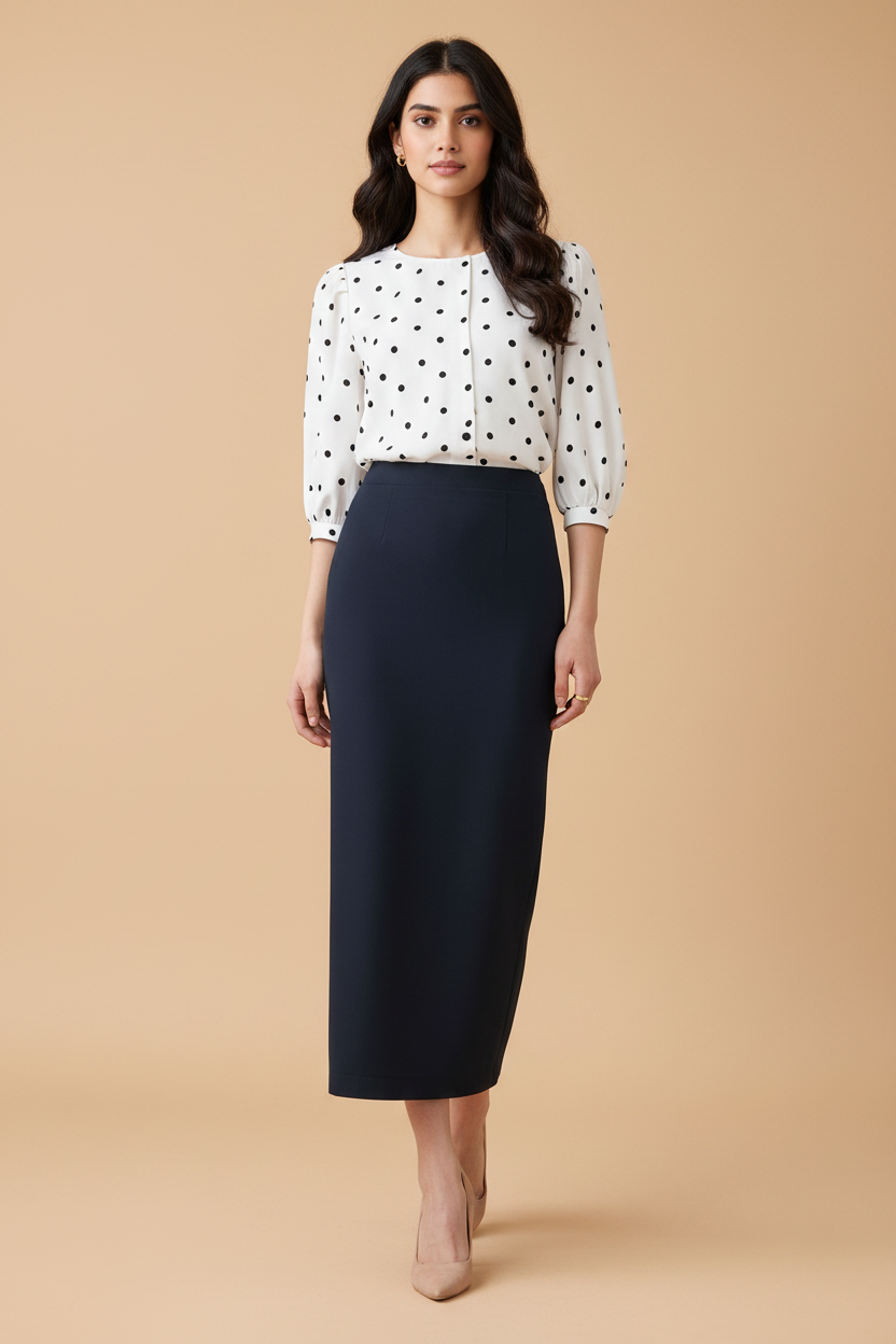 Black Pearl Color Ankle-Length Pencil Skirt with Side Slit