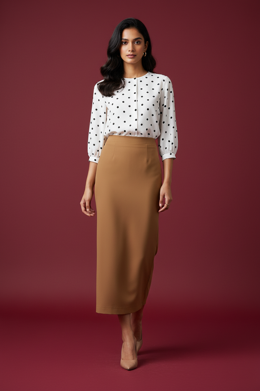 Amber Glow Color Ankle-Length Pencil Skirt with Side Slit