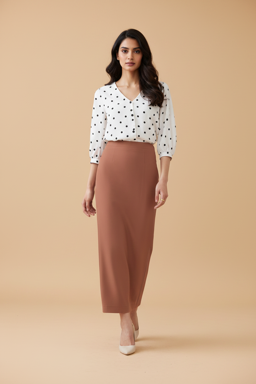 Jasper Color Ankle-Length Pencil Skirt with Side Slit