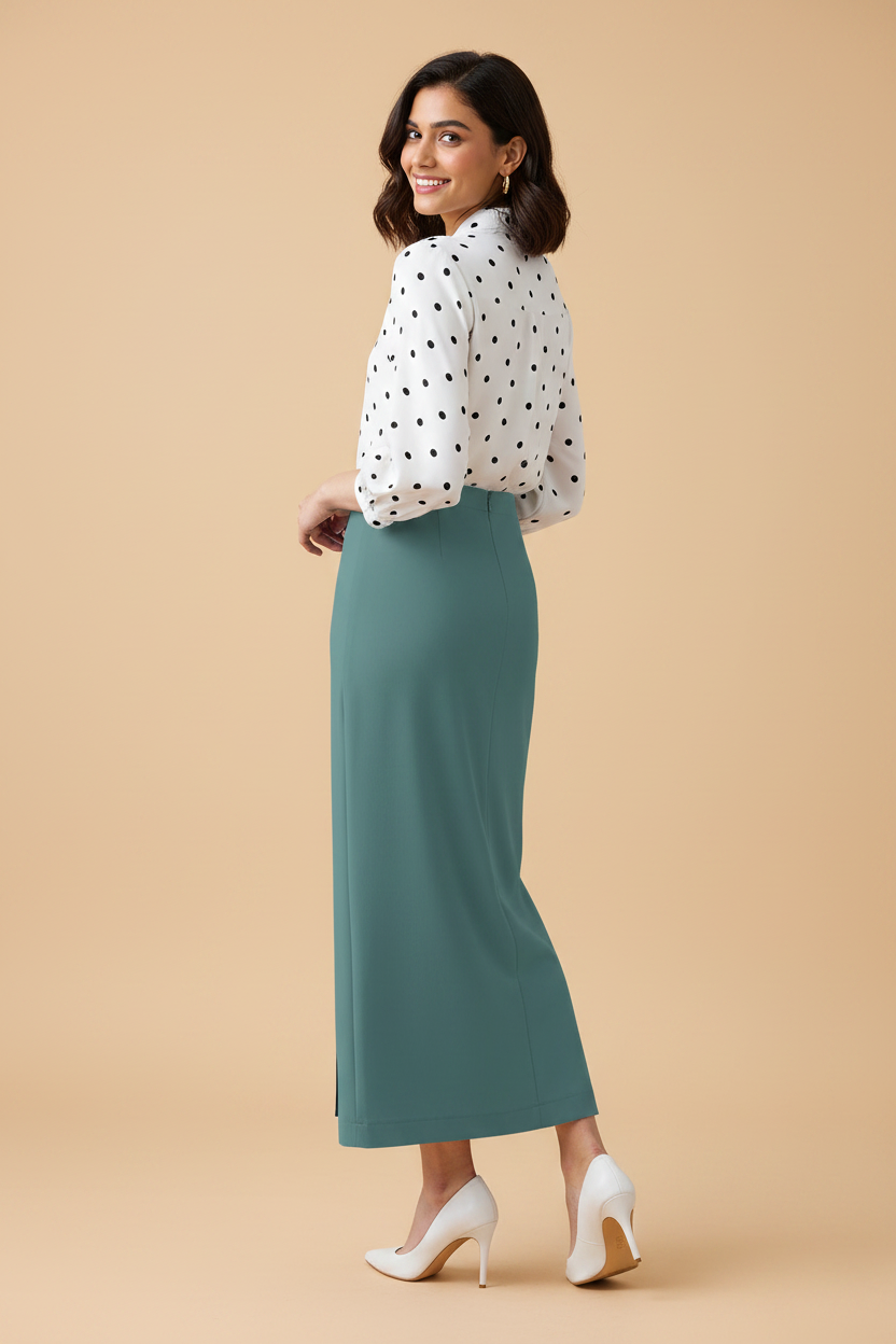 Feldgrau Color Ankle-Length Pencil Skirt with Side Slit