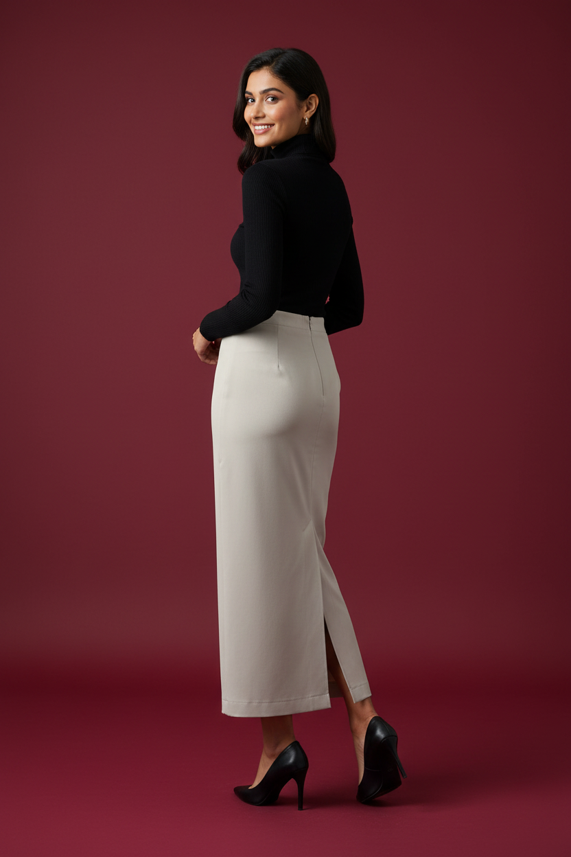 Sunlite Water Color Ankle-Length Pencil Skirt with Side Slit