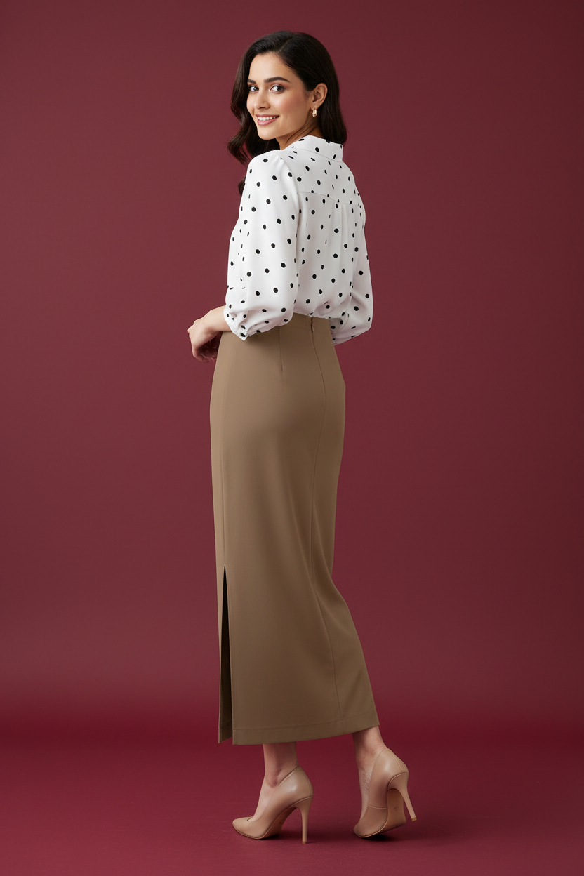 Brown Sugar Color Ankle-Length Pencil Skirt with Side Slit