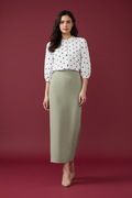 Sage Color Ankle-Length Pencil Skirt with Side Slit