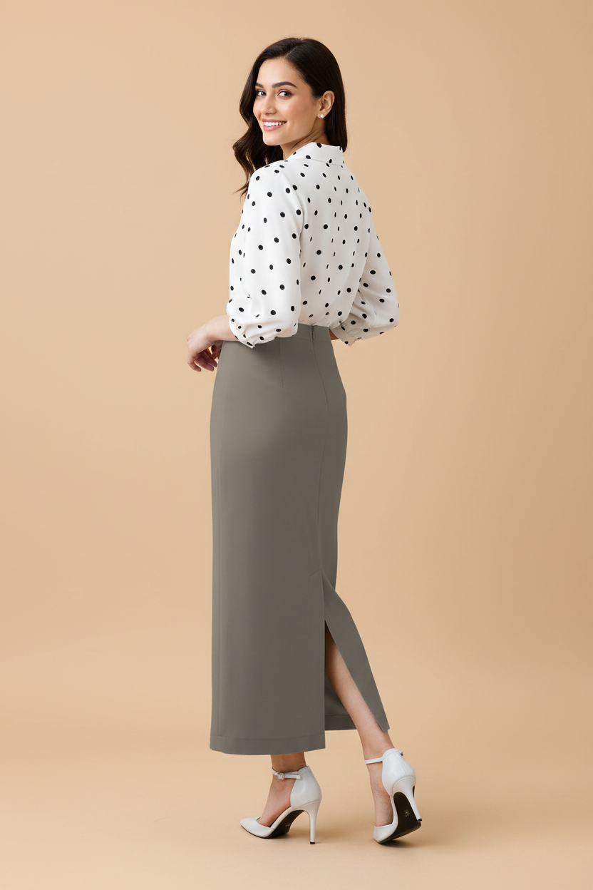 Roast Color Ankle-Length Pencil Skirt with Side Slit