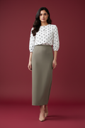 Moonstone Color Ankle-Length Pencil Skirt with Side Slit