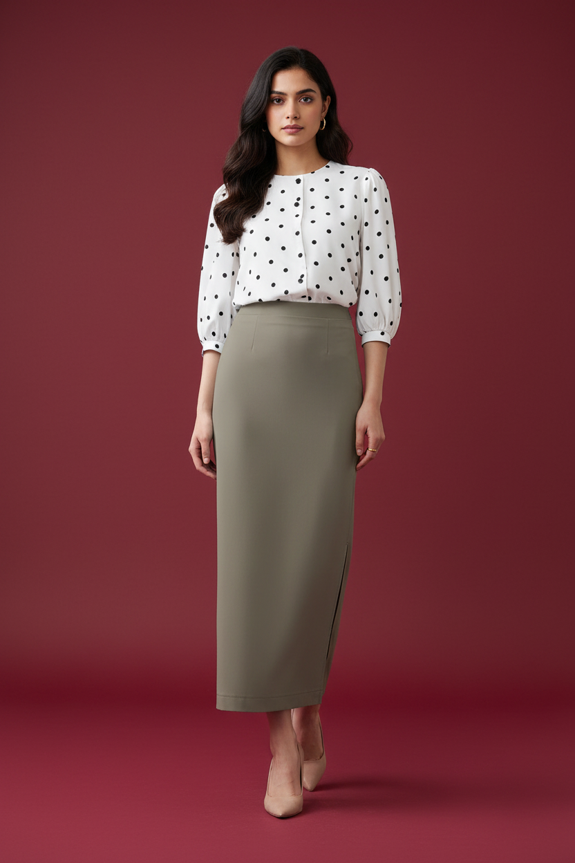 Moonstone Color Ankle-Length Pencil Skirt with Side Slit