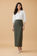 Fossil Color Ankle-Length Pencil Skirt with Side Slit
