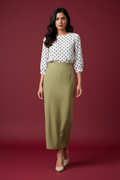 Dun Color Ankle-Length Pencil Skirt with Side Slit
