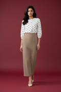 Pale Taupe Color Ankle-Length Pencil Skirt with Side Slit