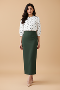 Jungle Green Color Ankle-Length Pencil Skirt with Side Slit