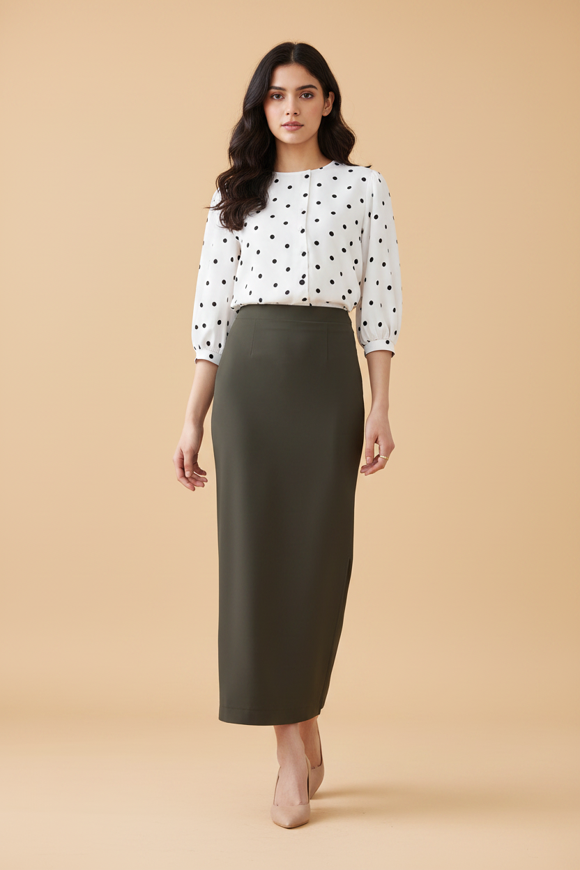 Noir Color Ankle-Length Pencil Skirt with Side Slit