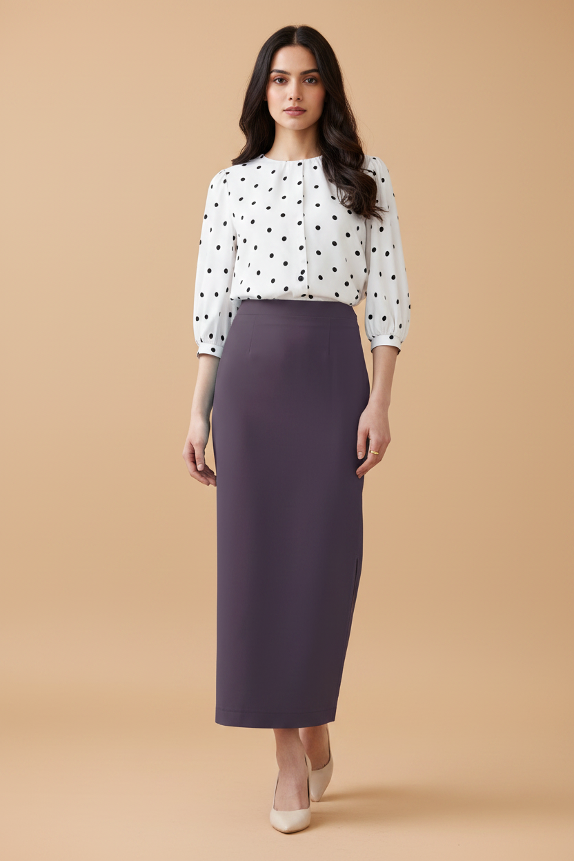 Navy Cosmos Color Ankle-Length Pencil Skirt with Side Slit