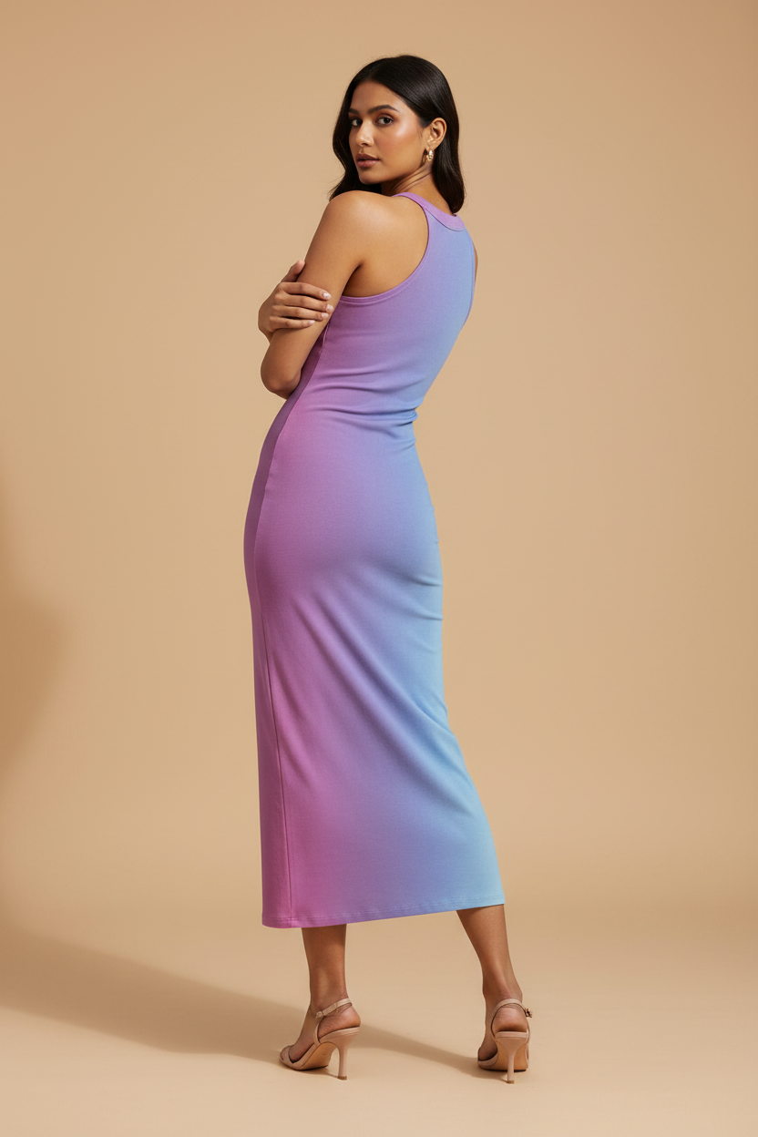 Multicolor Bodycon Dress with Side Slit