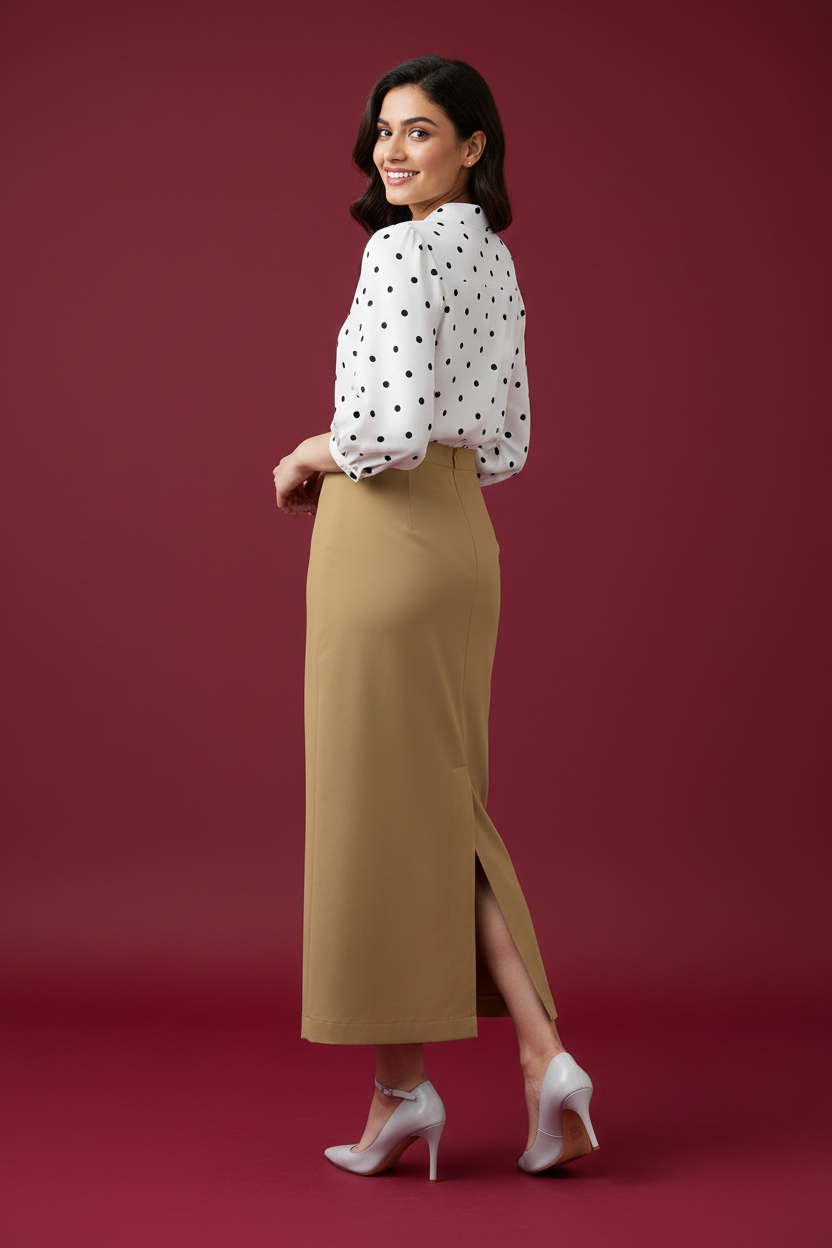 Earth Yellow Color Ankle-Length Pencil Skirt with Side Slit