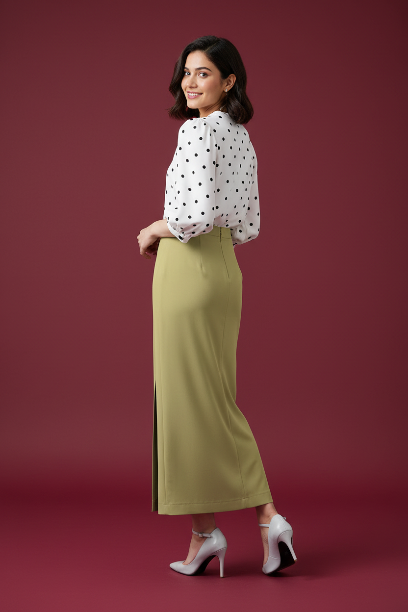 Dun Color Ankle-Length Pencil Skirt with Side Slit
