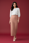 Melon Color Ankle-Length Pencil Skirt with Side Slit