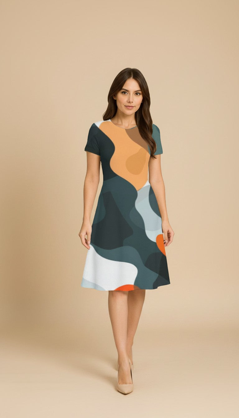 Dark Grey Casual One Piece Dress Knee Length for Women