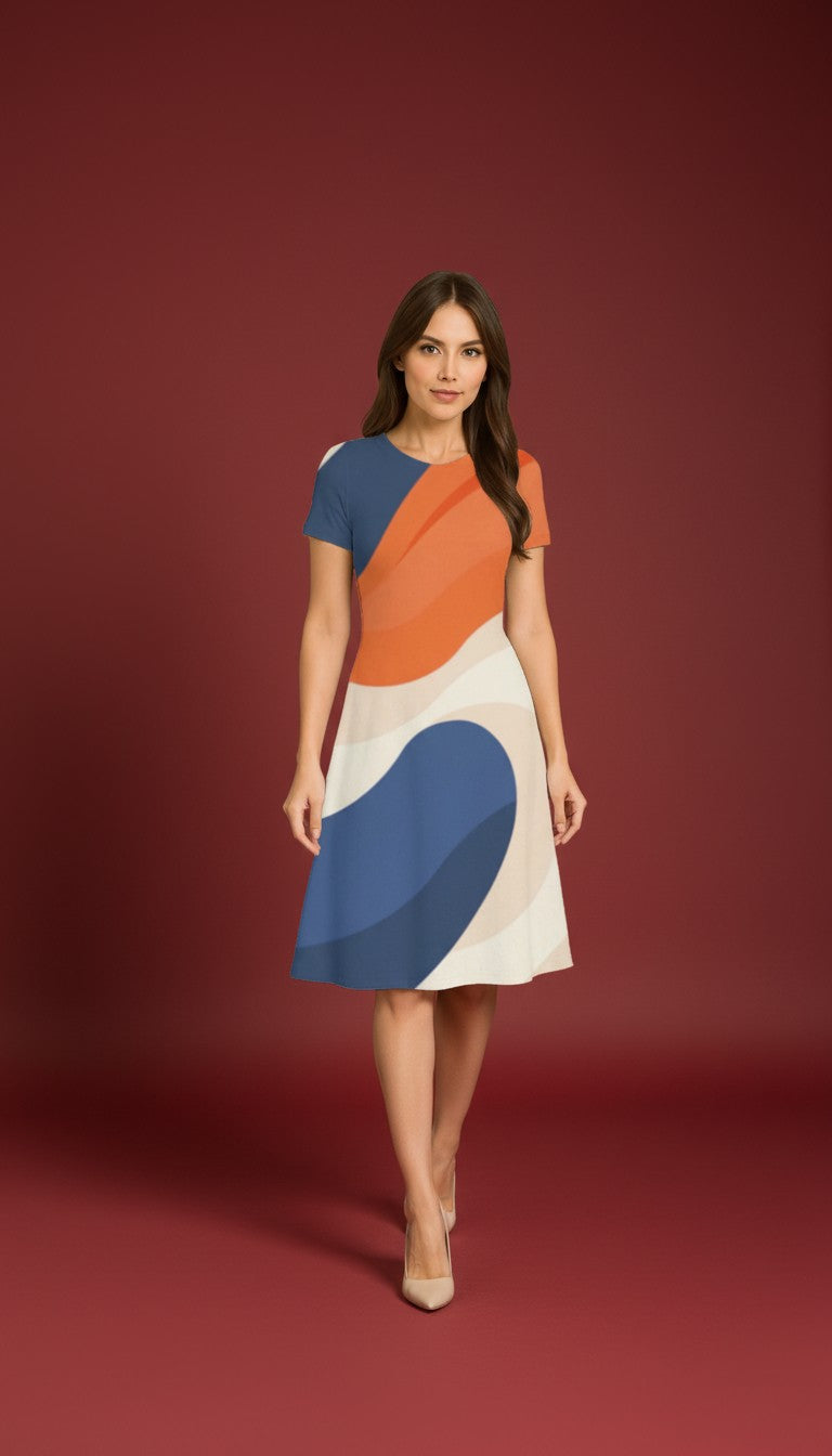 Blue Ivory Casual One Piece Dress Knee Length for Women