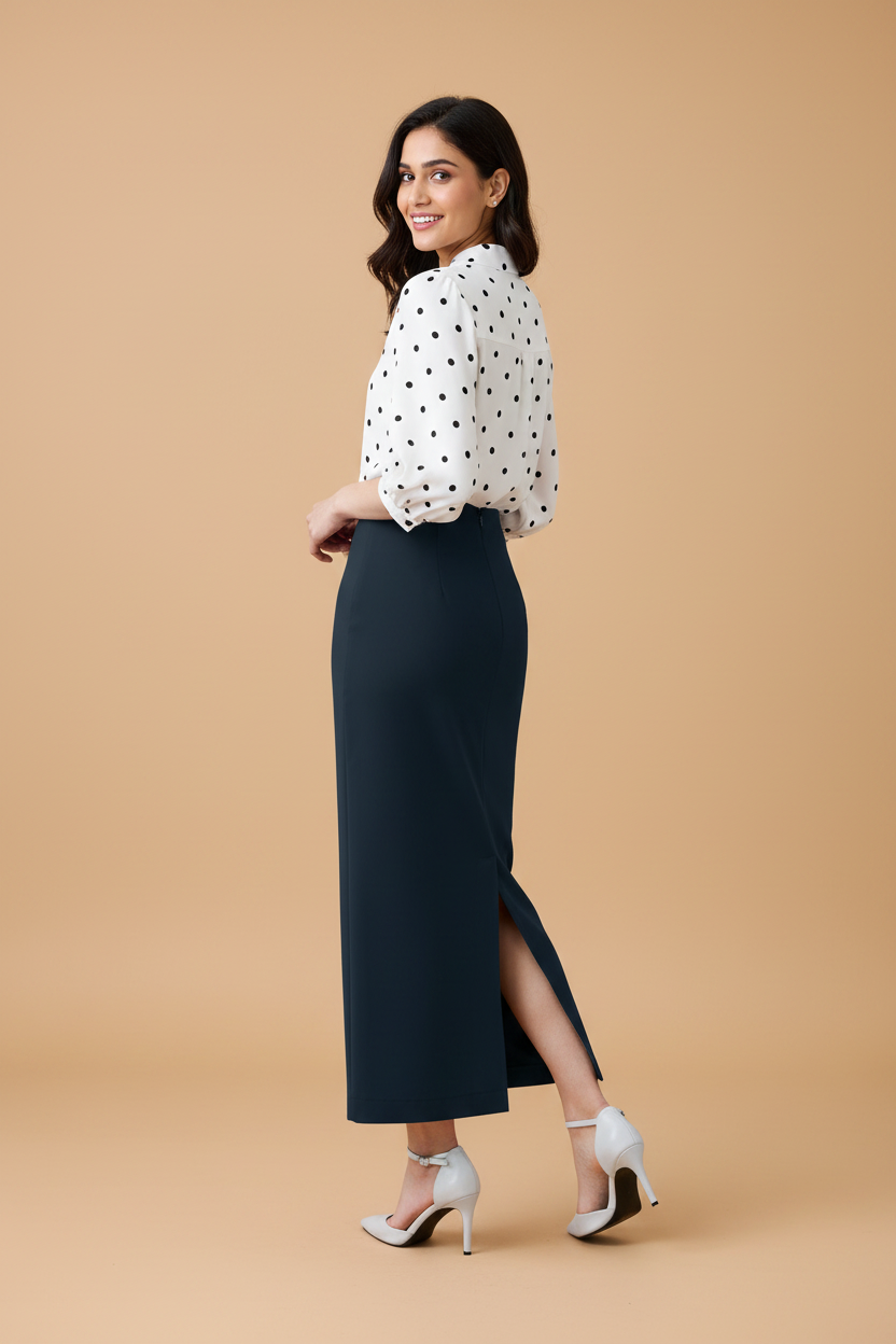 Black Pearl Color Ankle-Length Pencil Skirt with Side Slit
