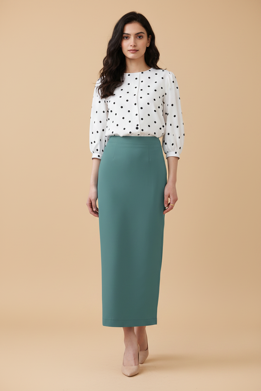 Feldgrau Color Ankle-Length Pencil Skirt with Side Slit