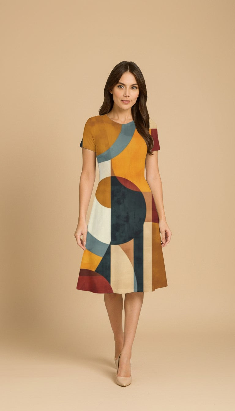 Golden Yellow Casual One Piece Dress Knee Length for Women