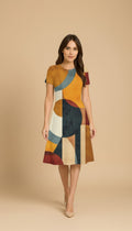 Golden Yellow Casual One Piece Dress Knee Length for Women