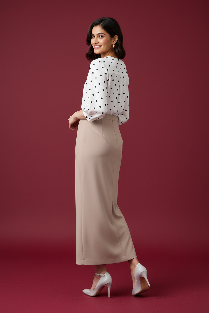 Rose Fog Color Ankle-Length Pencil Skirt with Side Slit