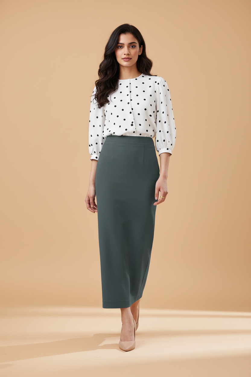 Silent Waters Color Ankle-Length Pencil Skirt with Side Slit