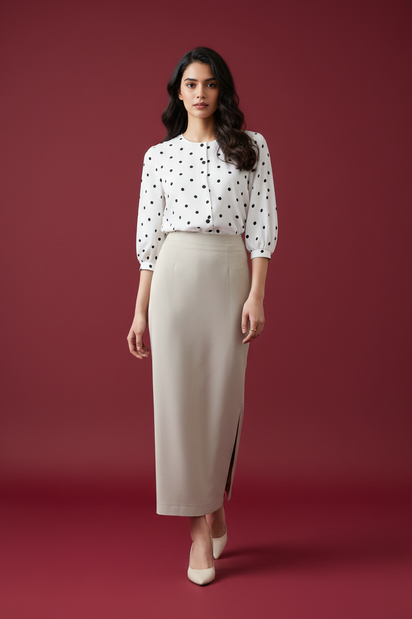 Sunlite Water Color Ankle-Length Pencil Skirt with Side Slit