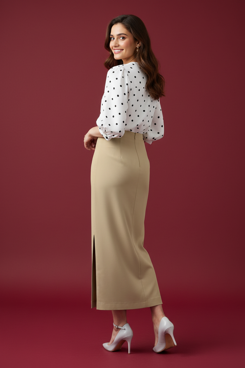 Hampton Color Ankle-Length Pencil Skirt with Side Slit