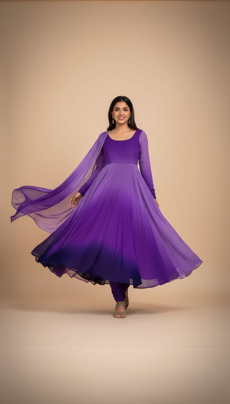 Snuggle Spot Heavy Pure Soft Fox Georgette Colorful Purple and Blue Suit