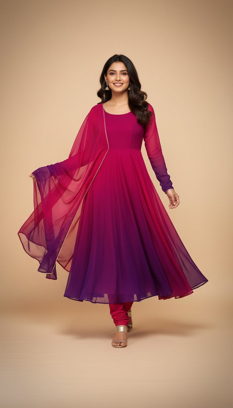Snuggle Spot Heavy Pure Soft Fox Georgette Pink and Blue Suit
